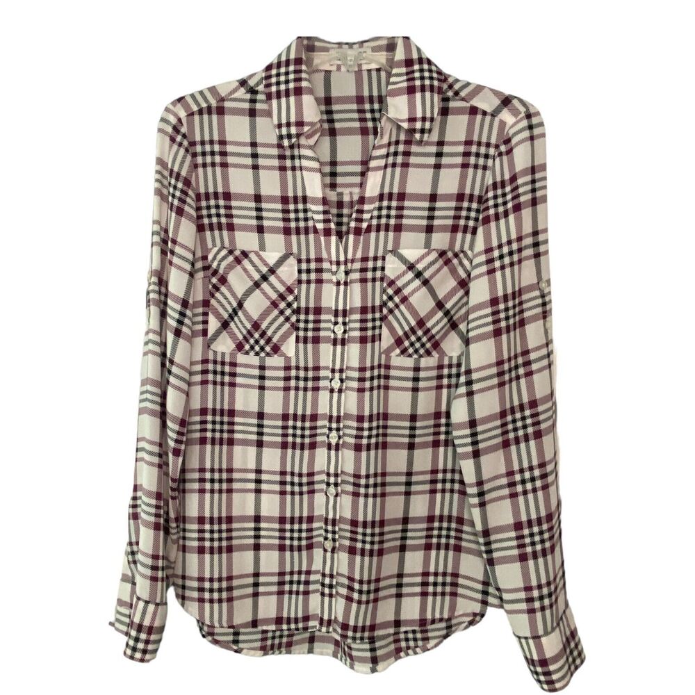 Express Women Blouse Black & White  Red The Portofio shirt in plaid print Small